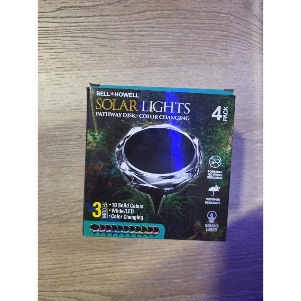 Bell + Howell Solar Lights Pathway Disk Color Changing LED 4 Pack Outdoor